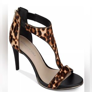 NEW! Kenneth Cole Brooke T-Strap Calf Hair Leopard Print Heels